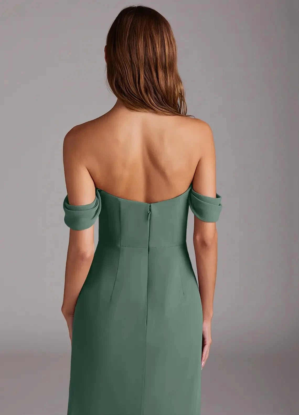 Sage Green Off-Shoulder Maxi Dress with Side Slit A-Line Off the Shoulder Chiffon Convertible Dress Bridesmaid Dresses by YiHuiw