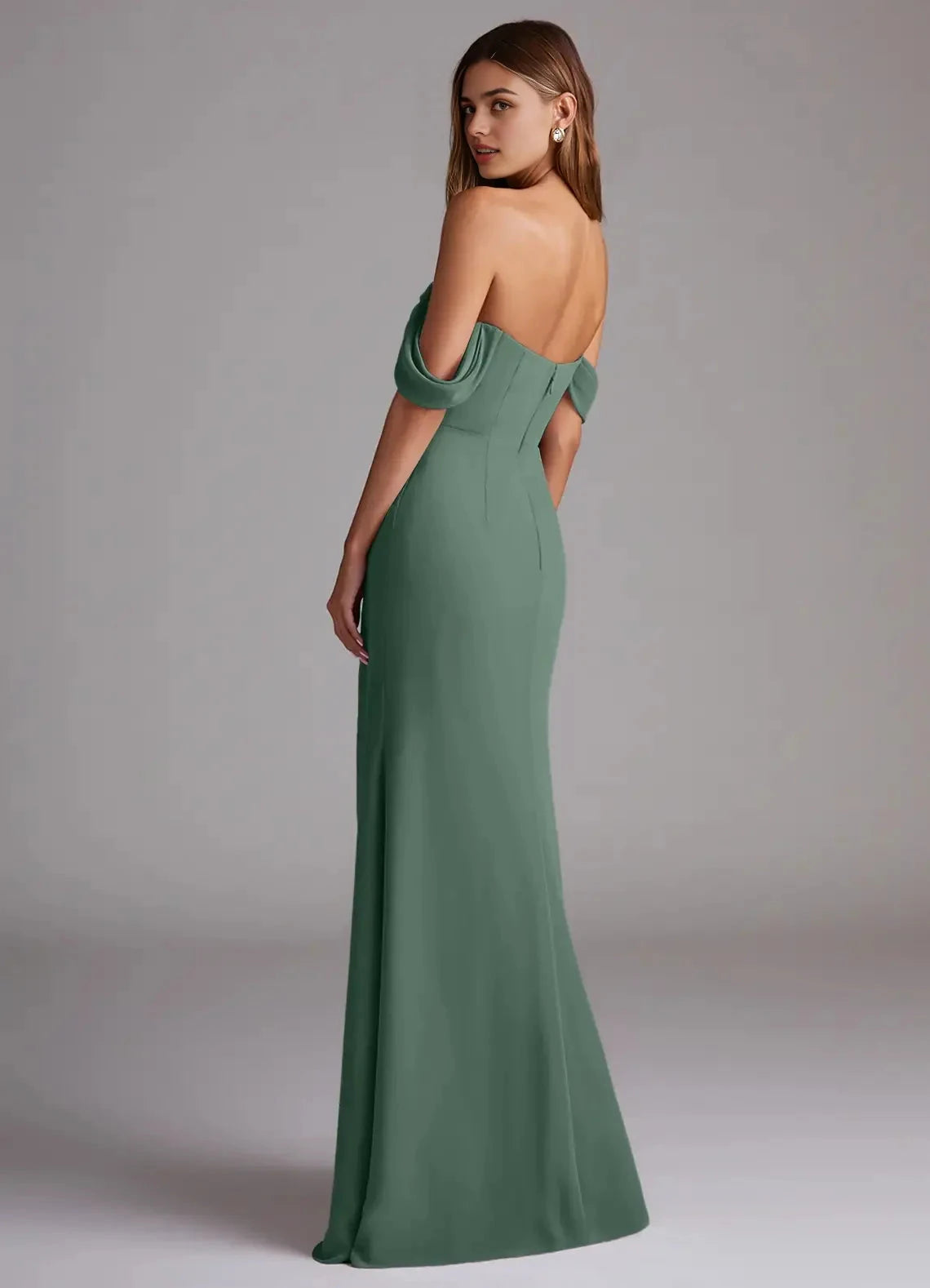 Sage Green Off-Shoulder Maxi Dress with Side Slit A-Line Off the Shoulder Chiffon Convertible Dress Bridesmaid Dresses by YiHuiw