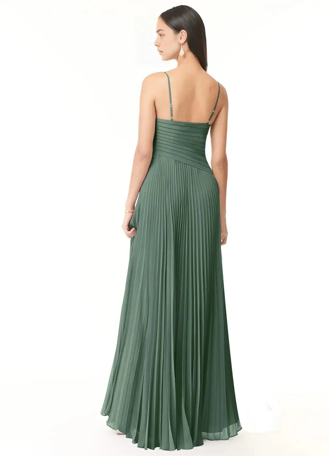 Sage Green Pleated V-Neck Maxi Dress with Side Slit A-Line V-Neck Pleated Chiffon Dress Bridesmaid Dresses by YiHuiw