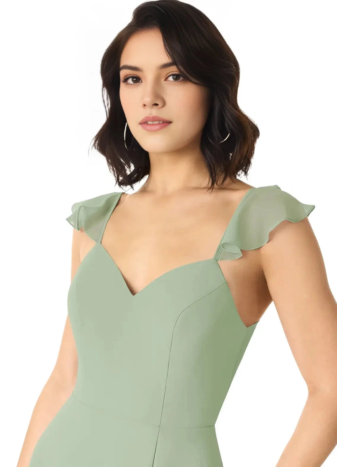 Green Cold-Shoulder Crisscross Back Evening Gown with Side Slit Eucalyptus Mermaid Pleated Chiffon Convertible Bridesmaid Dresses by YiHuiw