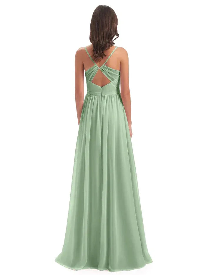 Sage Green A-Line Sweetheart Chiffon Pleated Floor-Length Wedding Dress - Yihuiw by Yihuiw