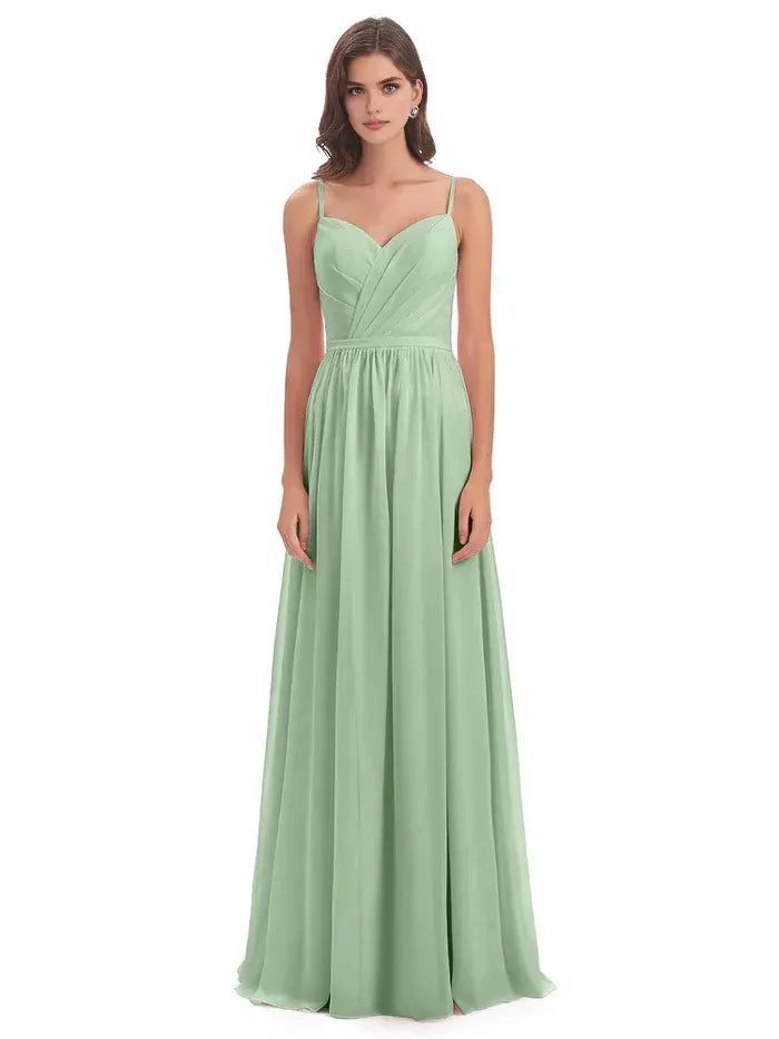 Sage Green A-Line Sweetheart Chiffon Pleated Floor-Length Wedding Dress - Yihuiw by Yihuiw