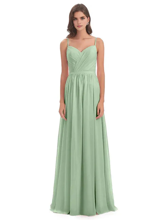 Sage Green A-Line Sweetheart Chiffon Pleated Floor-Length Wedding Dress - Yihuiw by Yihuiw