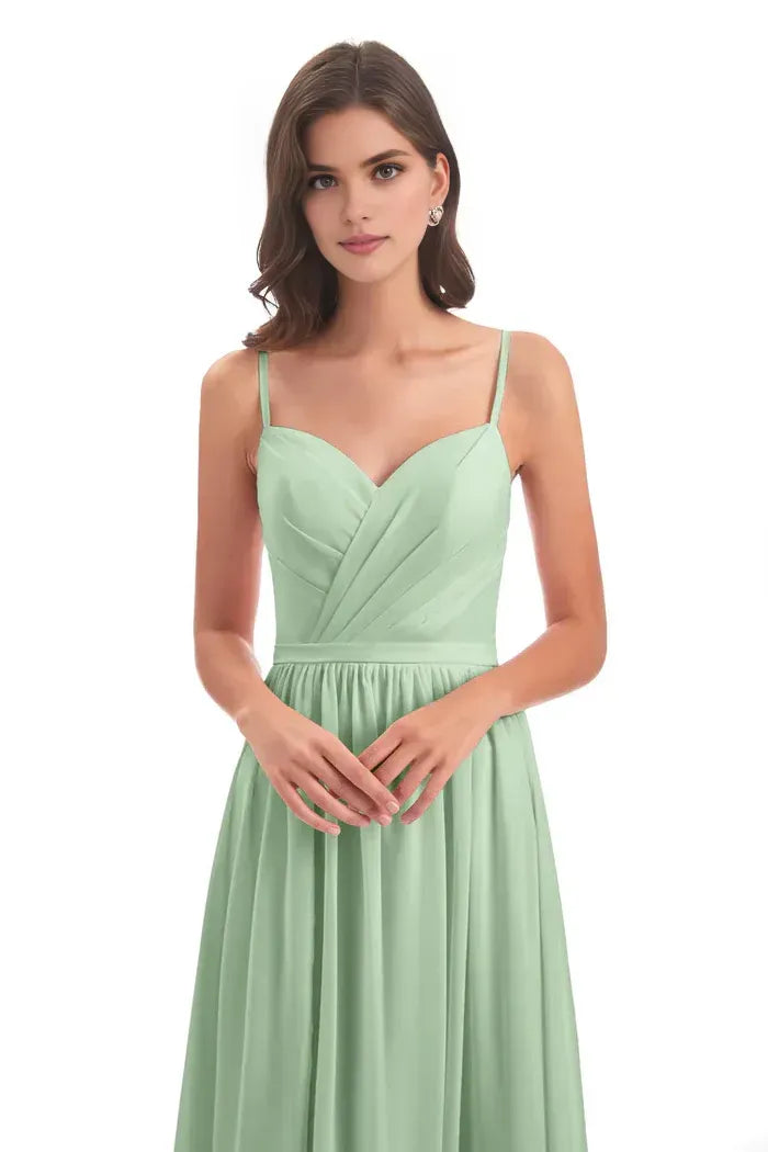 Sage Green A-Line Sweetheart Chiffon Pleated Floor-Length Wedding Dress - Yihuiw by Yihuiw
