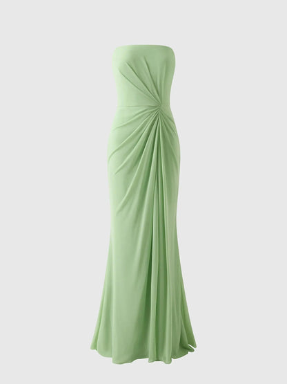 Sage Green Strapless Ruched Maxi Dress Mermaid style bridesmaid dress with sweetheart neckline in chiffon Mother of the Bride Dresses by YiHuiw