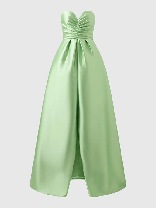 Sage Green Strapless Satin Maxi Dress Princess style bridesmaid dress in mikado Mother of the Bride Dresses by YiHuiw