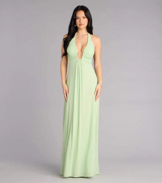 A-Line Halter Floor-Length Wedding Dress - Yihuiw by Yihuiw
