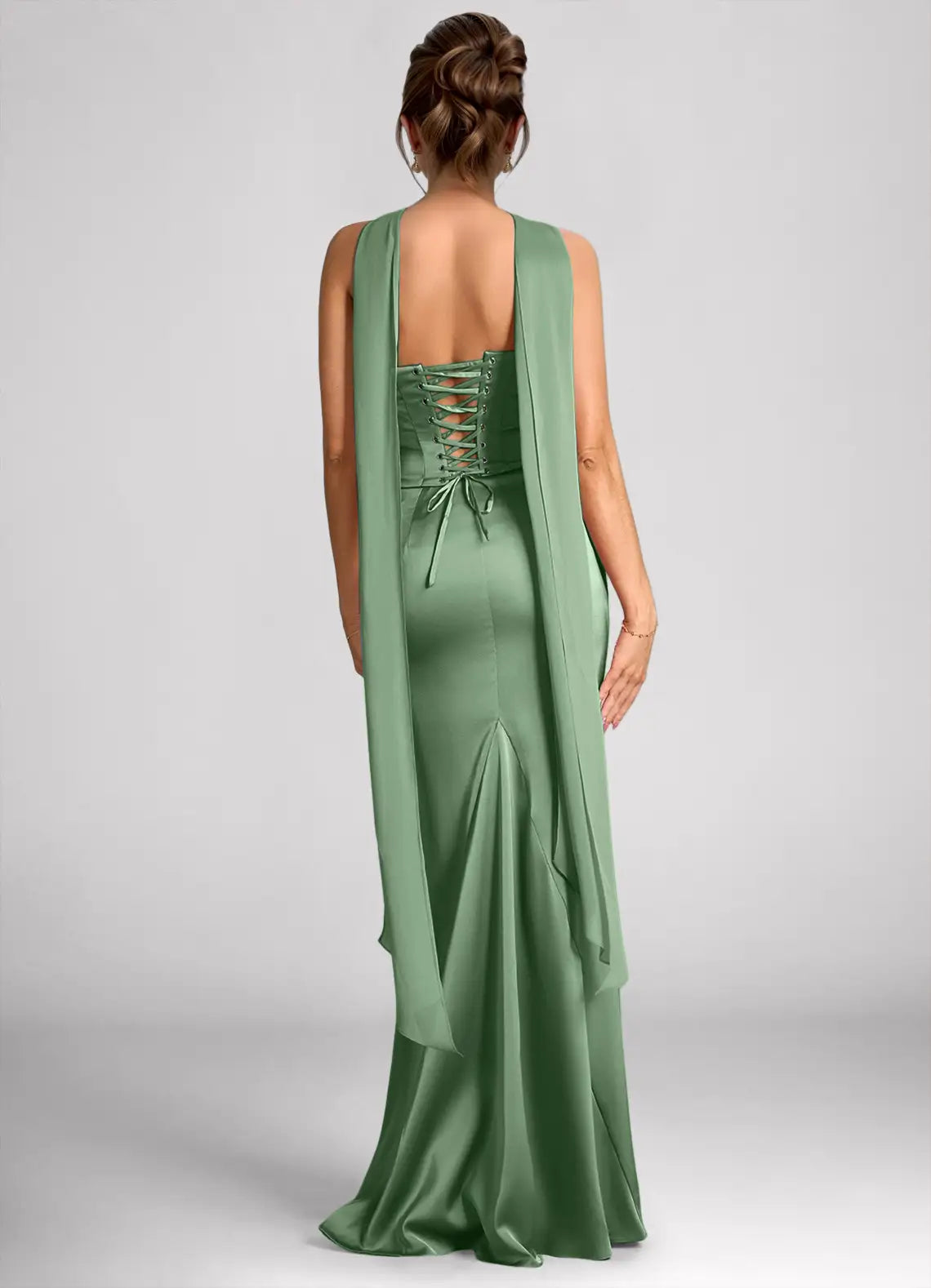 Mermaid Halter Satin Lace-Up Back Floor-Length Wedding Dress - Yihuiw by Yihuiw