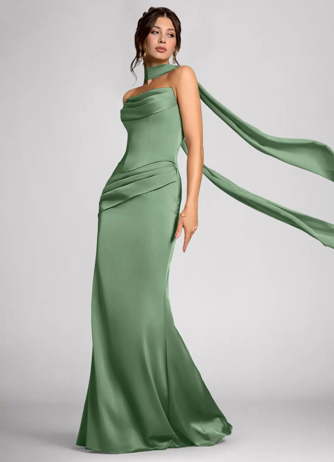 Mermaid Halter Satin Lace-Up Back Floor-Length Wedding Dress - Yihuiw by Yihuiw
