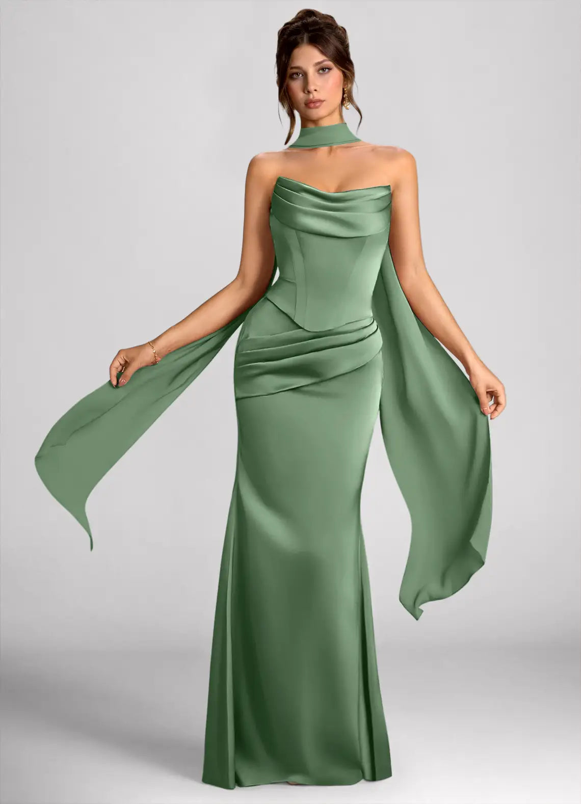 Mermaid Halter Satin Lace-Up Back Floor-Length Wedding Dress - Yihuiw by Yihuiw