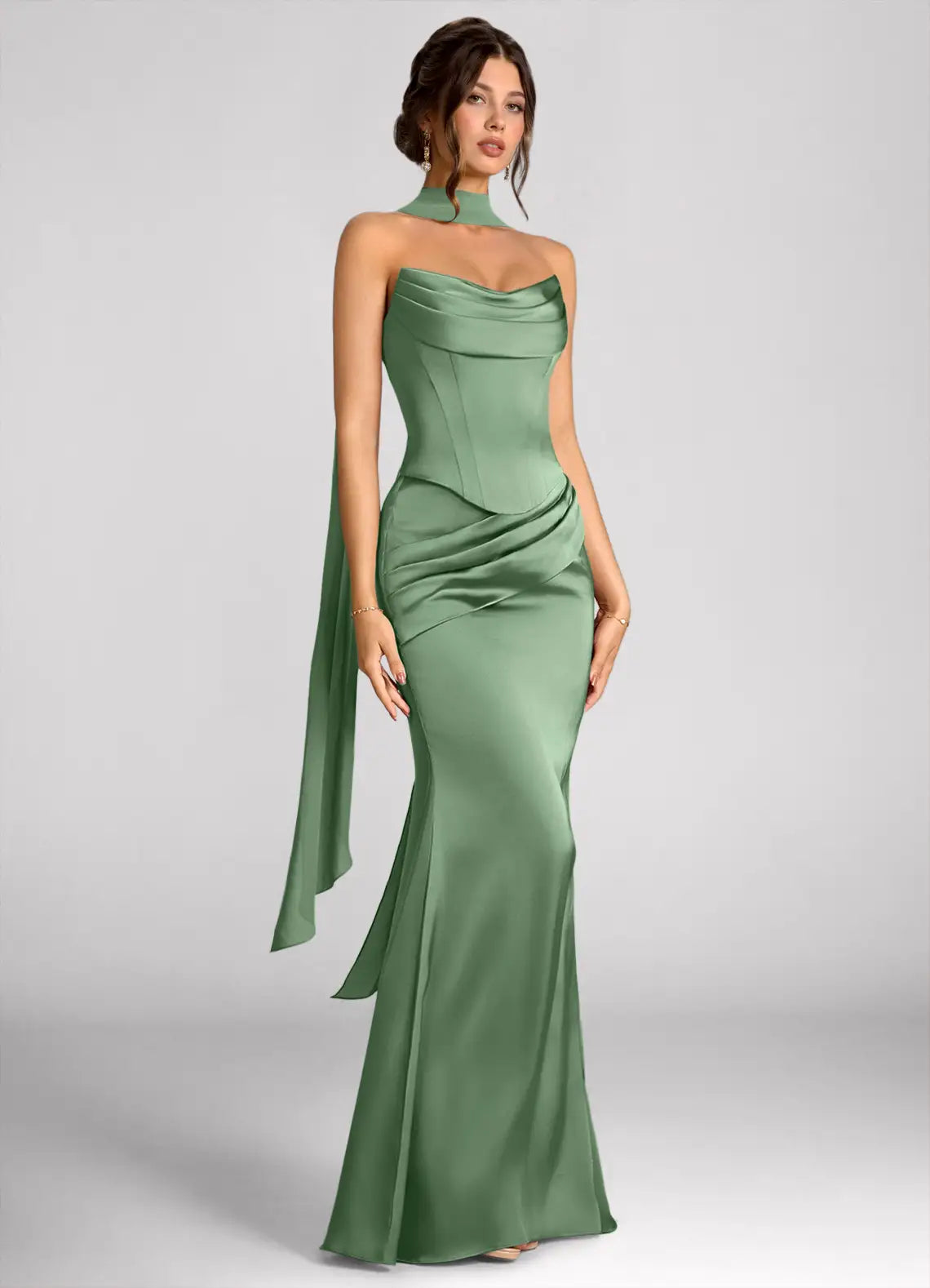 Mermaid Halter Satin Lace-Up Back Floor-Length Wedding Dress - Yihuiw by Yihuiw