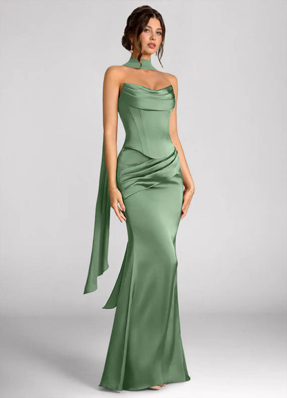 Mermaid Halter Satin Lace-Up Back Floor-Length Wedding Dress - Yihuiw by Yihuiw