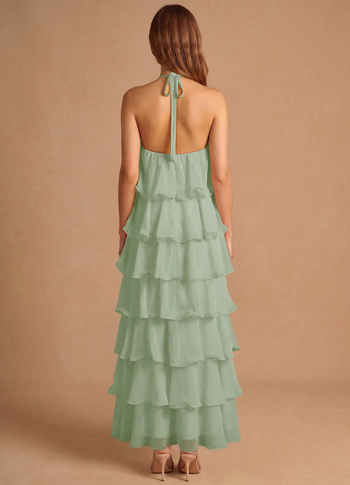 Multi Halter Chiffon Ruffled Floor-Length Wedding Dress - Yihuiw by Yihuiw