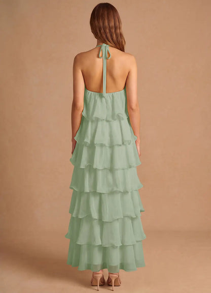 Multi Halter Chiffon Ruffled Floor-Length Wedding Dress - Yihuiw by Yihuiw