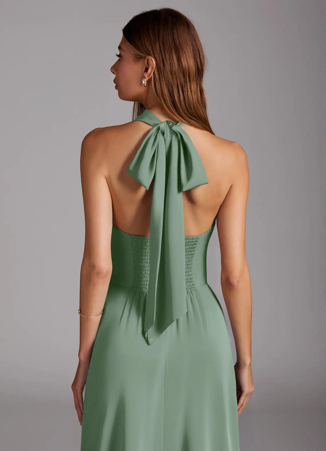 Halter Satin High Slit Floor-Length Wedding Dress - Yihuiw by Yihuiw