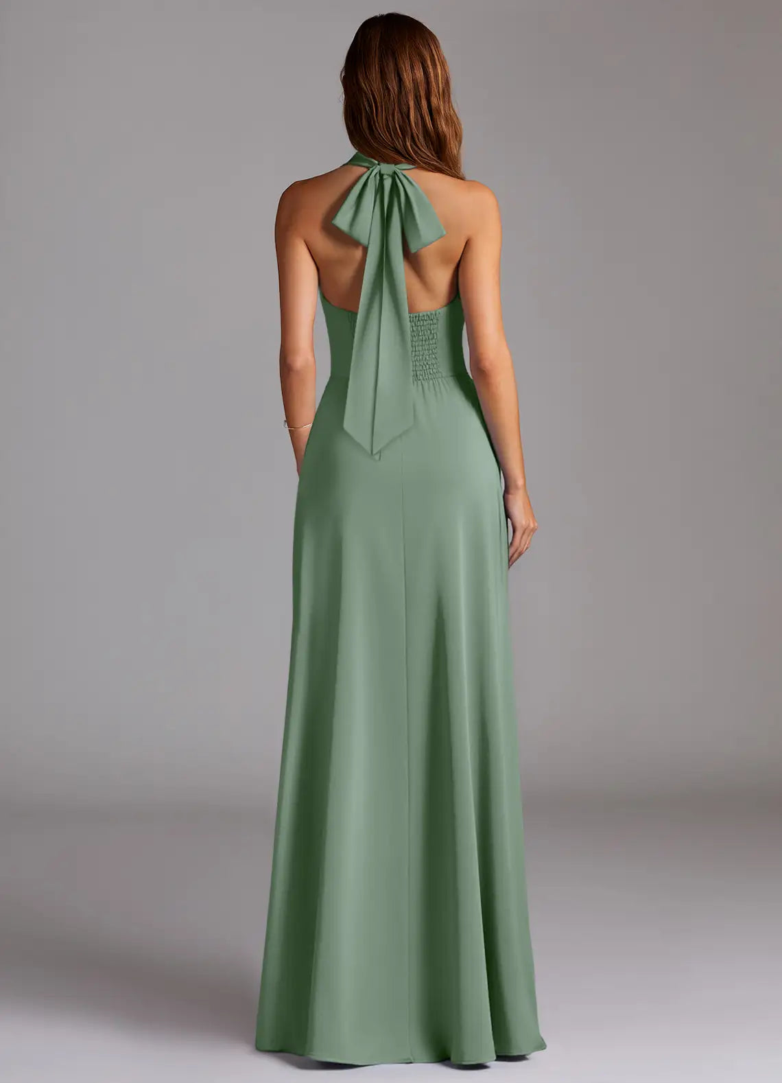 Halter Satin High Slit Floor-Length Wedding Dress - Yihuiw by Yihuiw