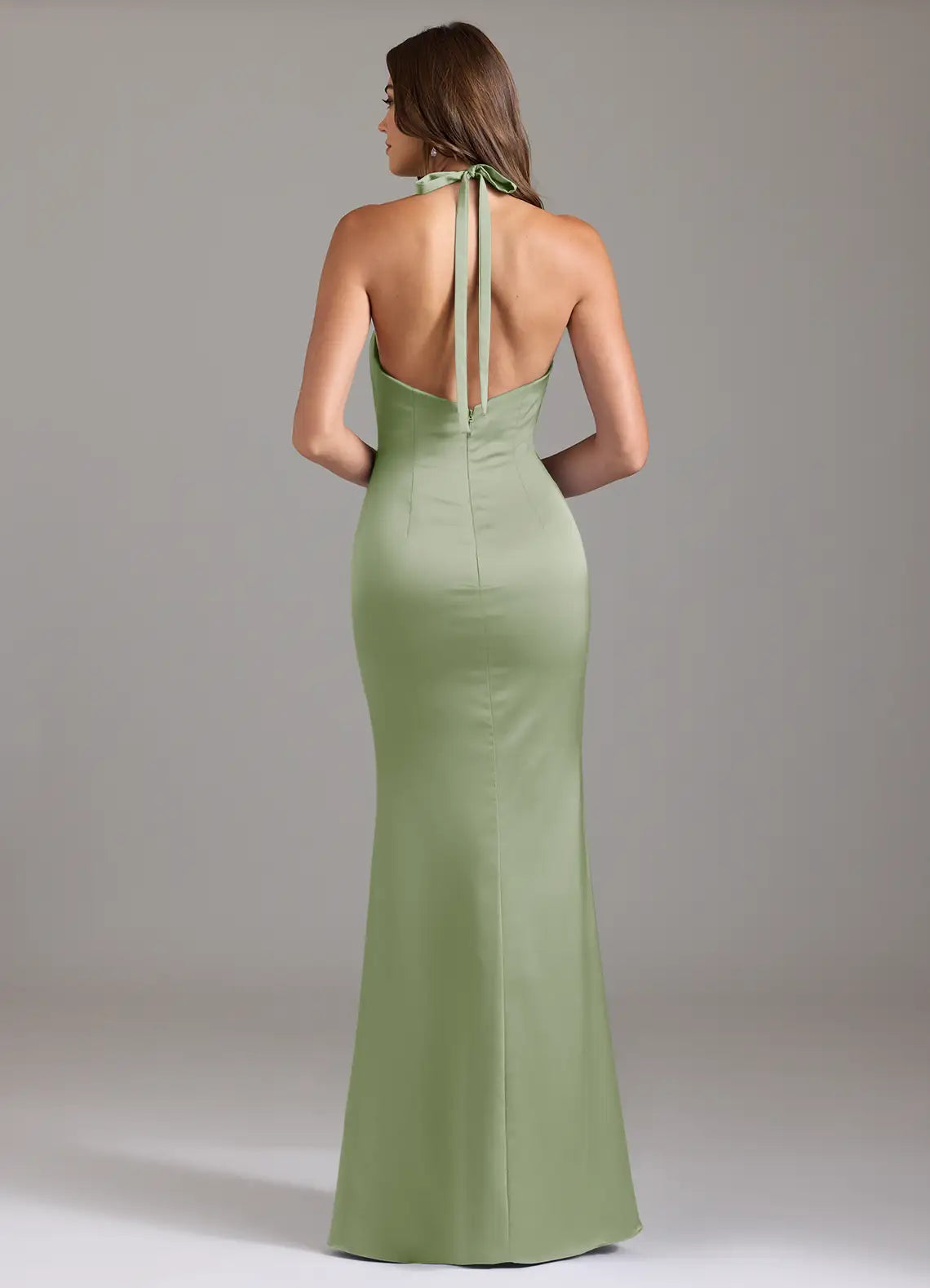 Mermaid Halter Satin Floor-Length Wedding Dress - Yihuiw by Yihuiw
