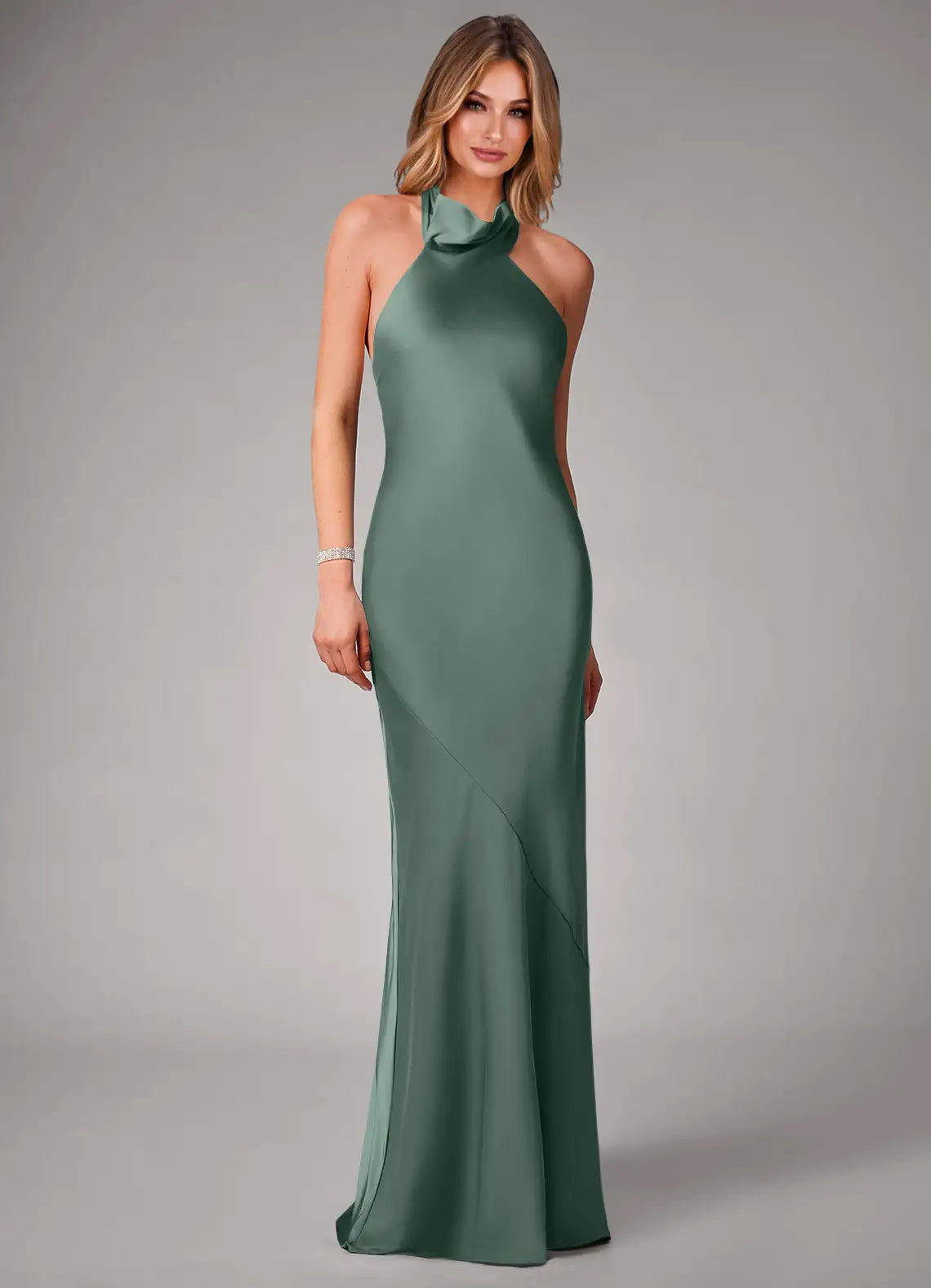 Mermaid Halter Satin Open Back Floor-Length Wedding Dress - Yihuiw by Yihuiw
