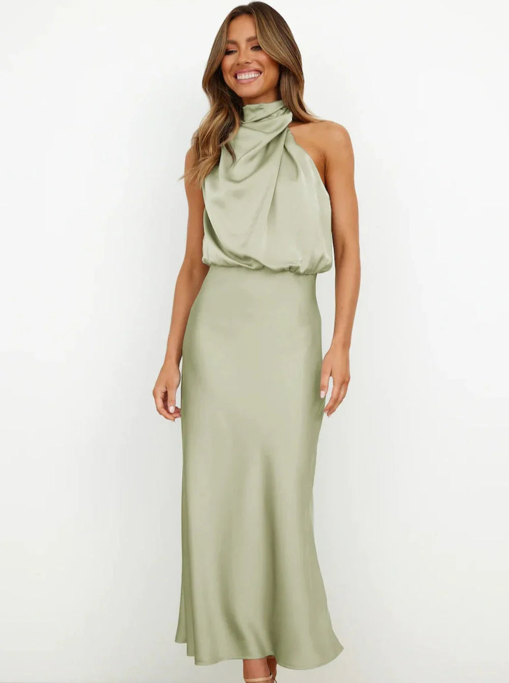 Halter Sleeveless Midi Wedding Dress - Yihuiw by Yihuiw
