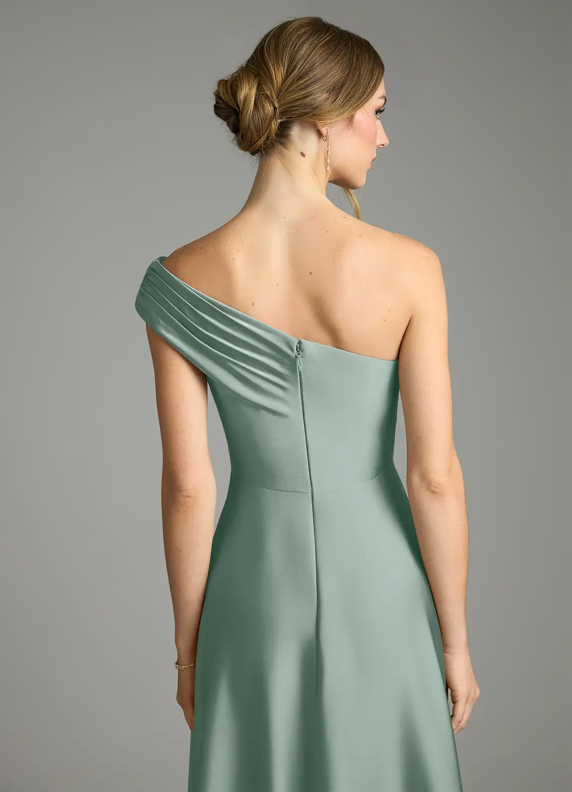 A-Line One-Shoulder Satin High Slit Floor-Length Wedding Dress - Yihuiw by Yihuiw