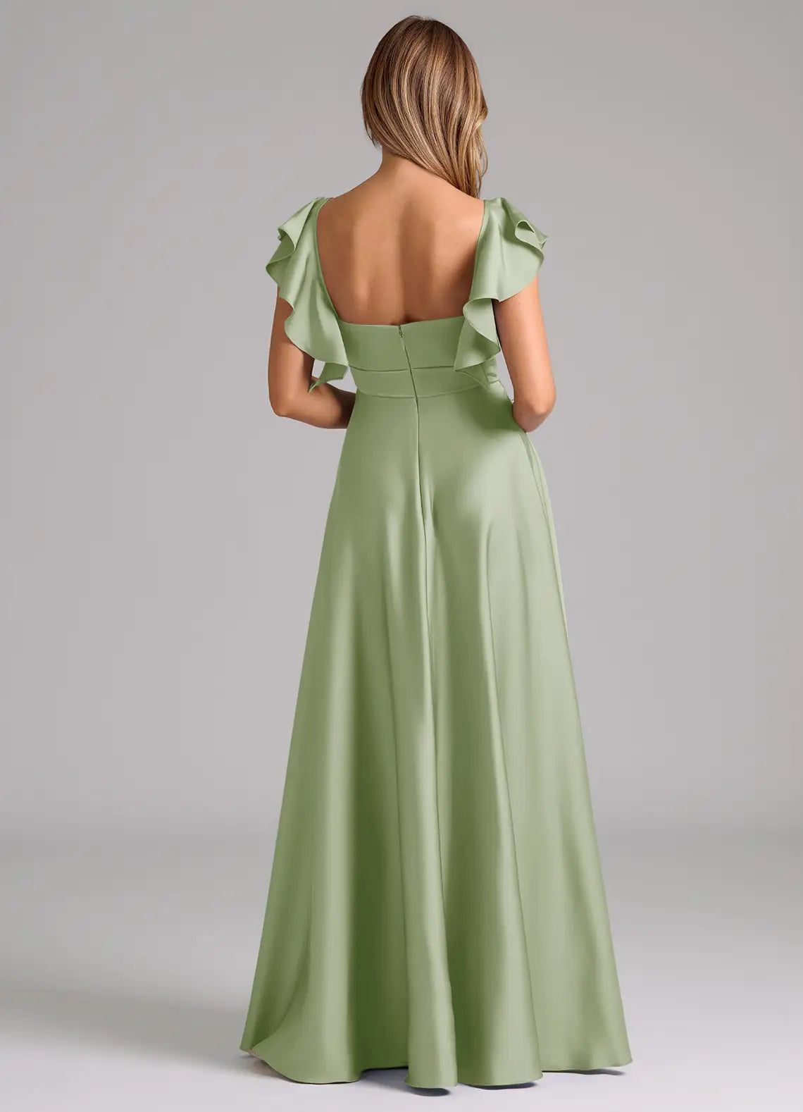 A-Line Sweetheart Satin Cap Sleeve Ruffled Floor-Length Wedding Dress - Yihuiw by Yihuiw