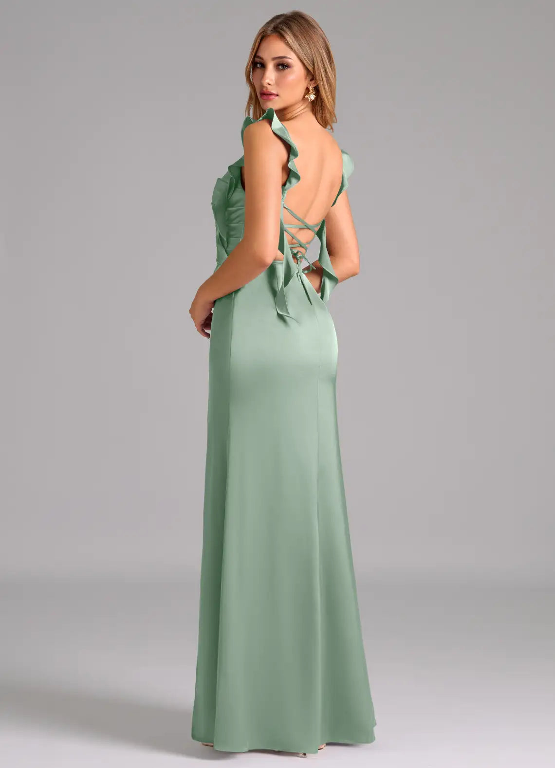 Sweetheart Satin Lace-Up Back High Slit Floor-Length Wedding Dress - Yihuiw by Yihuiw