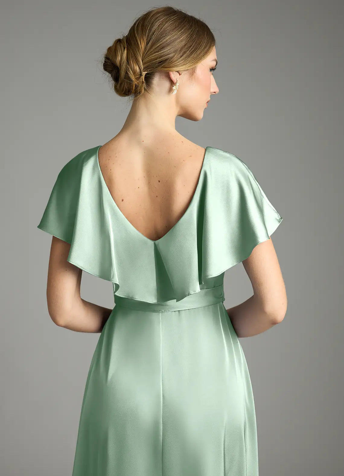 V-Neck Satin High Slit Floor-Length Wedding Dress - Yihuiw by Yihuiw