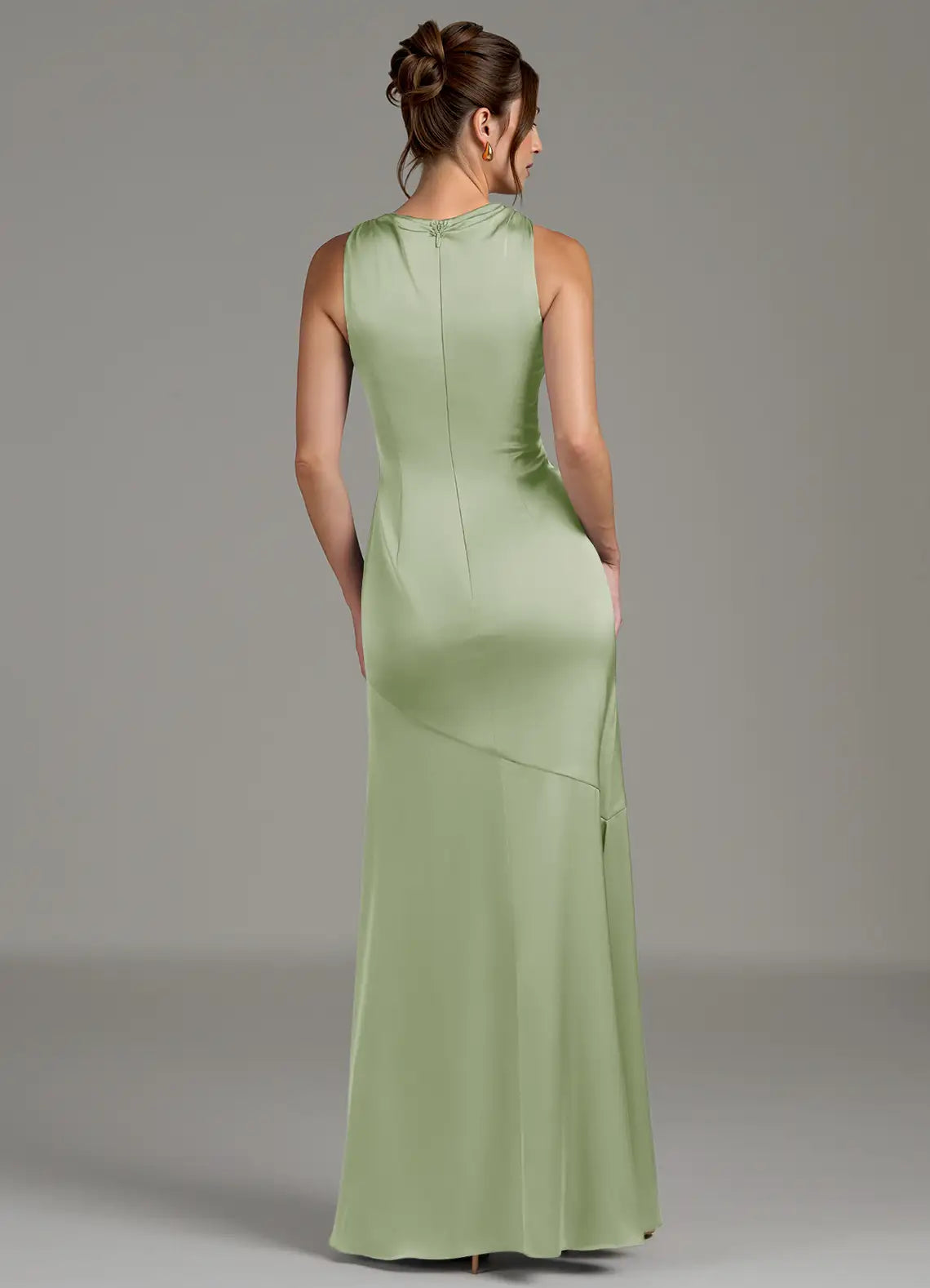 Mermaid Mock Neck Satin Sleeveless High Slit Floor-Length Wedding Dress - Yihuiw by Yihuiw