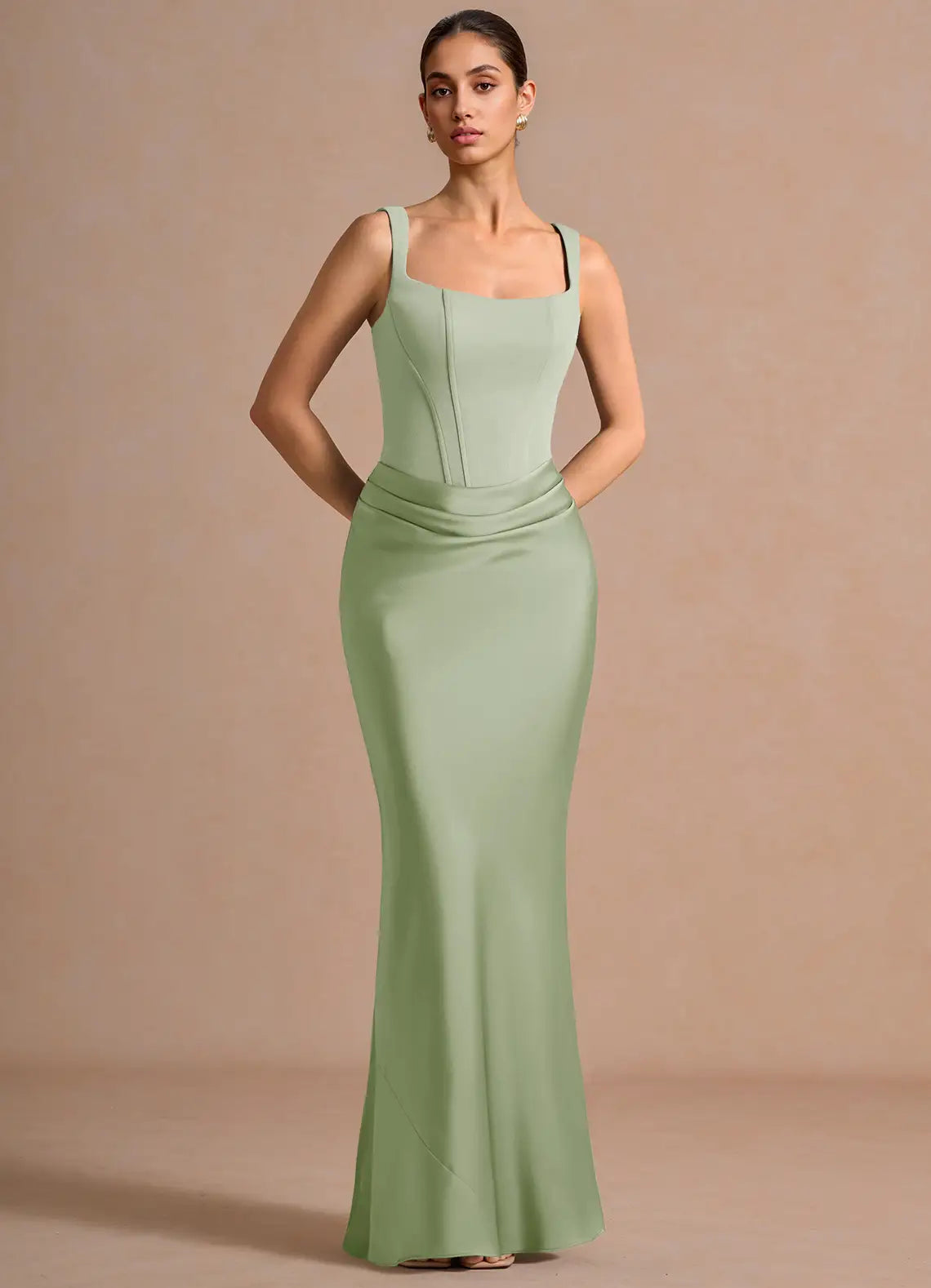 Mermaid Spaghetti Strap Lace Lace-Up Back Ruched Floor-Length Wedding Dress - Yihuiw by Yihuiw