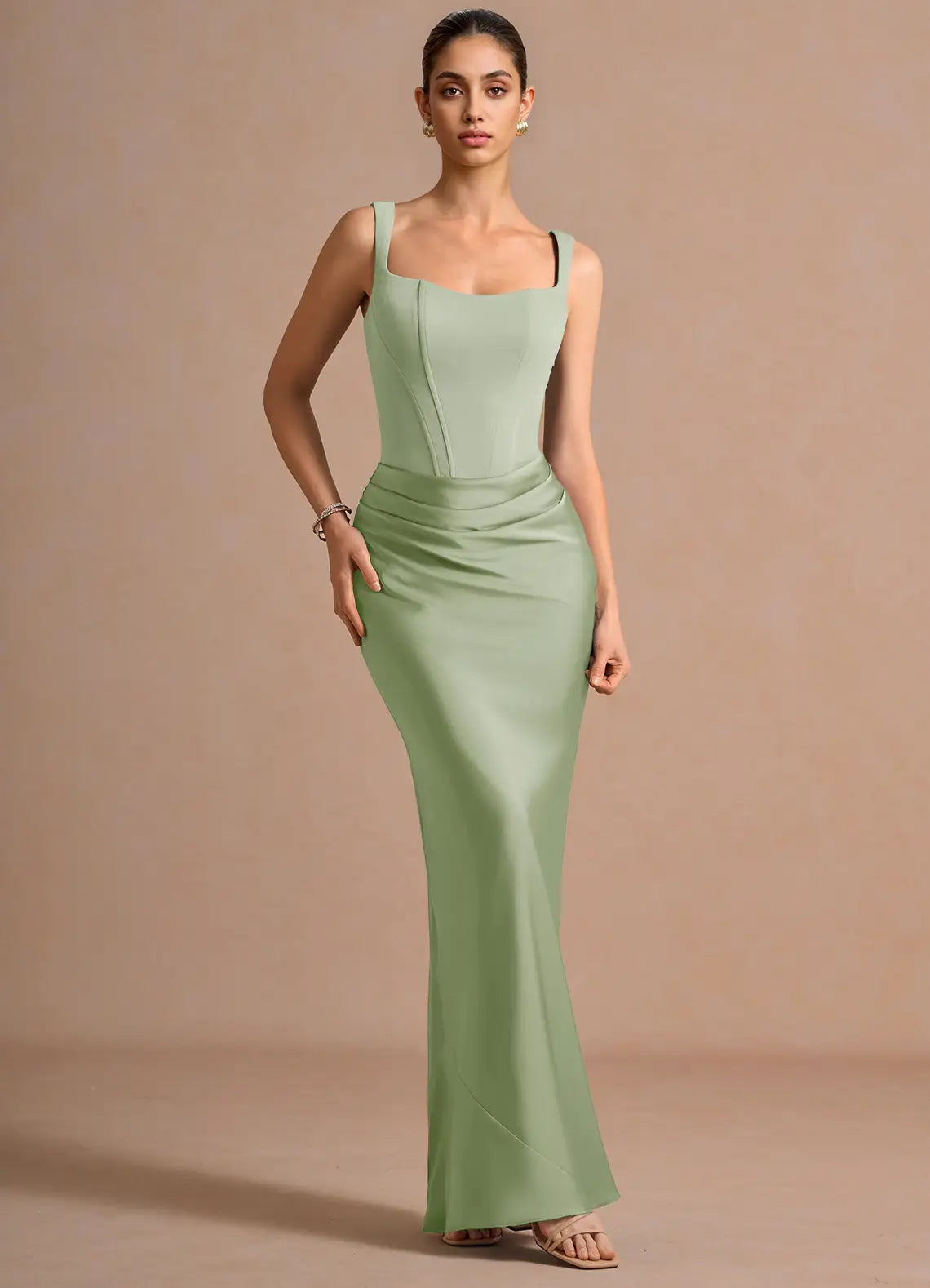 Mermaid Spaghetti Strap Lace Lace-Up Back Ruched Floor-Length Wedding Dress - Yihuiw by Yihuiw