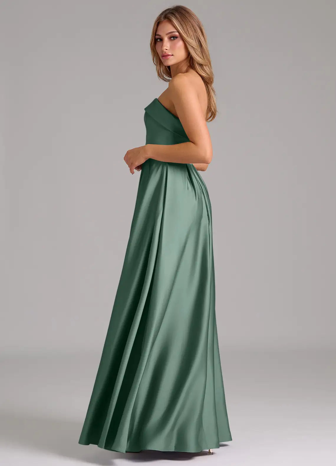A-Line Strapless Satin Pleated Floor-Length Wedding Dress - Yihuiw by Yihuiw