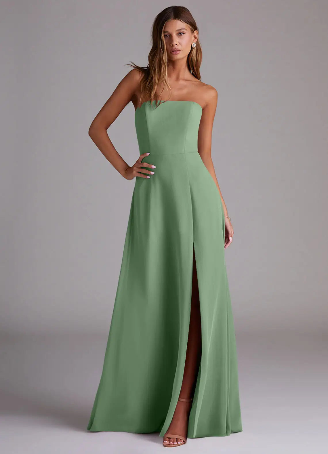 A-Line Strapless Chiffon High Slit Floor-Length Wedding Dress - Yihuiw by Yihuiw