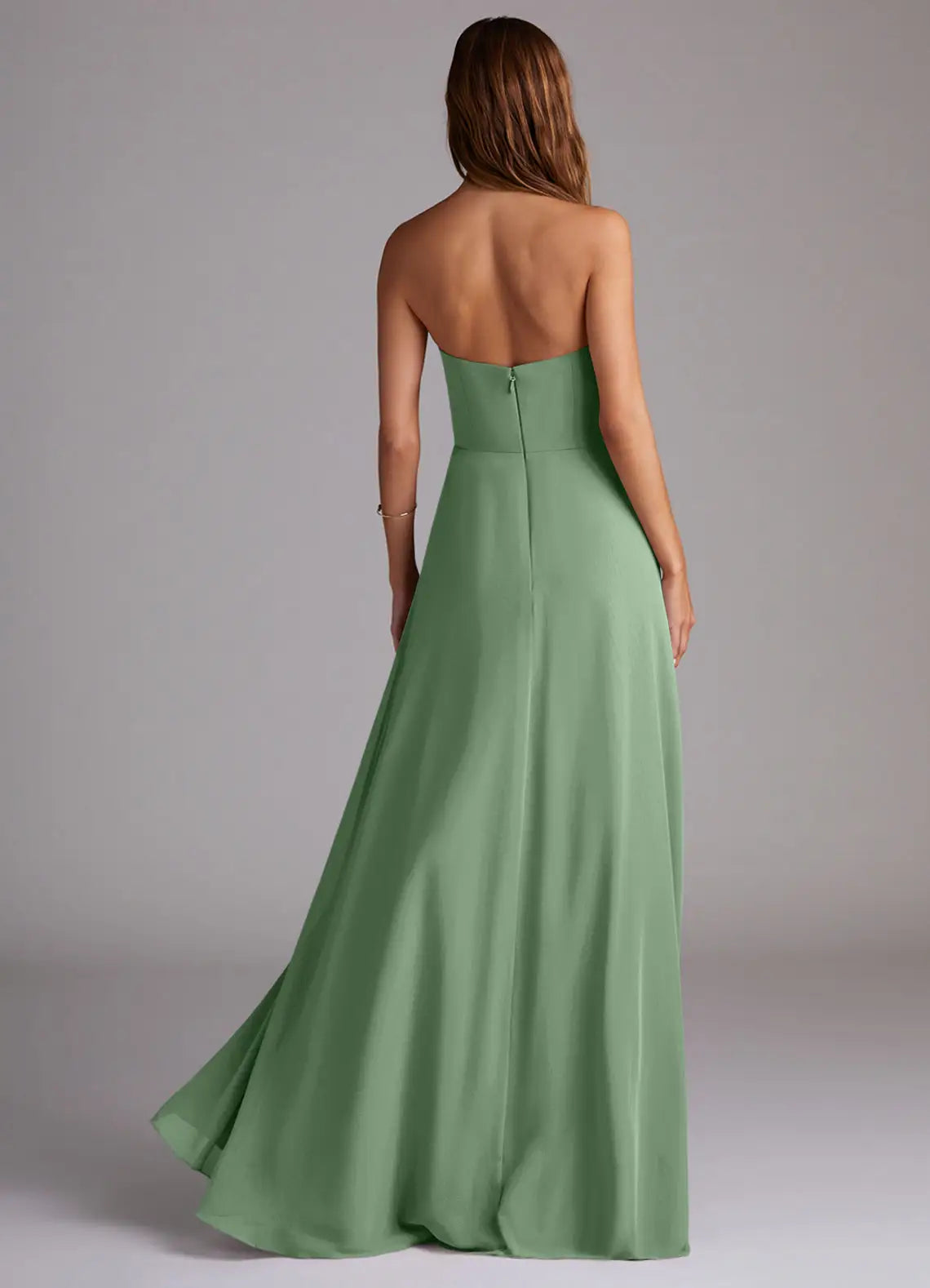 A-Line Strapless Chiffon High Slit Floor-Length Wedding Dress - Yihuiw by Yihuiw