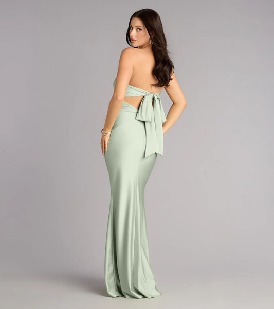 Mermaid Strapless Satin Cutout Floor-Length Wedding Dress - Yihuiw by Yihuiw
