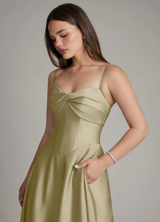 A-Line Strapless Satin Lace-Up Back Floor-Length Wedding Dress - Yihuiw by Yihuiw