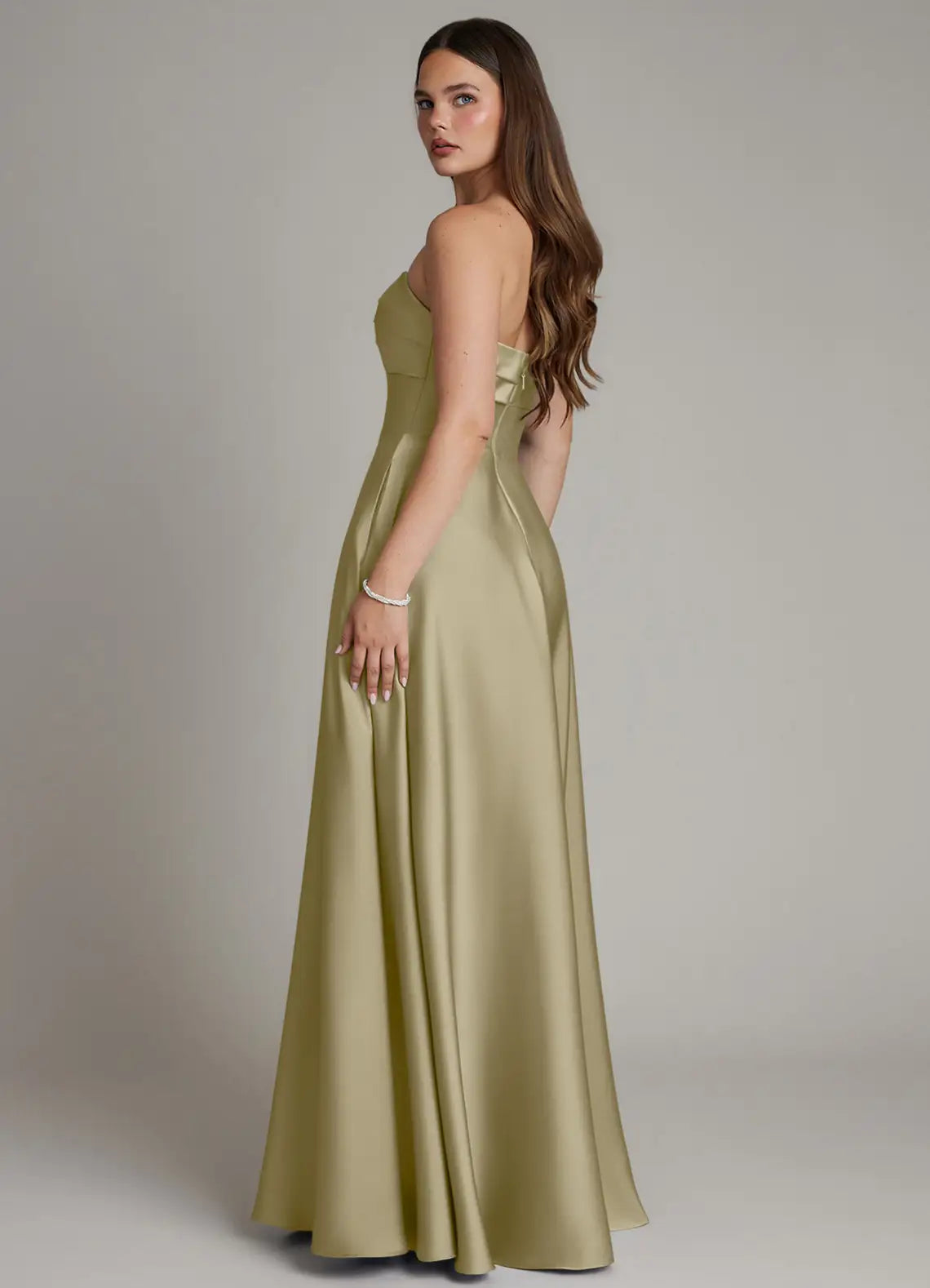 A-Line Strapless Satin Lace-Up Back Floor-Length Wedding Dress - Yihuiw by Yihuiw