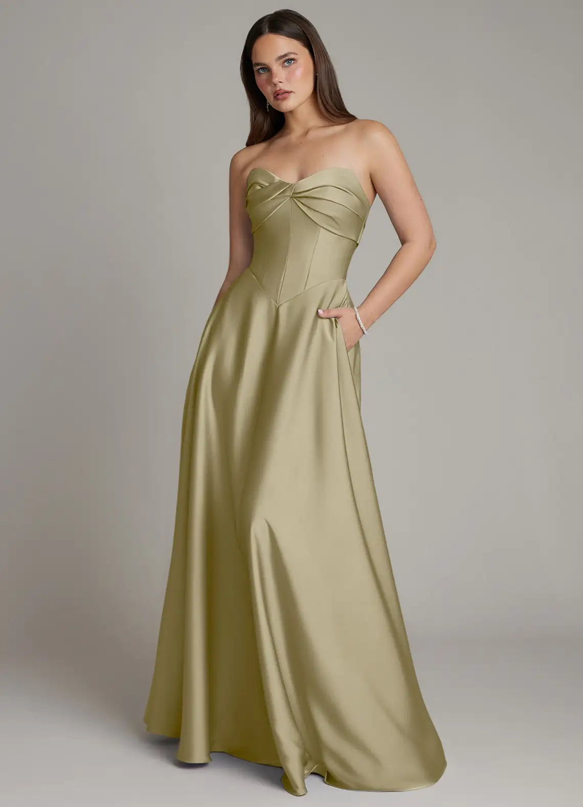 A-Line Strapless Satin Lace-Up Back Floor-Length Wedding Dress - Yihuiw by Yihuiw