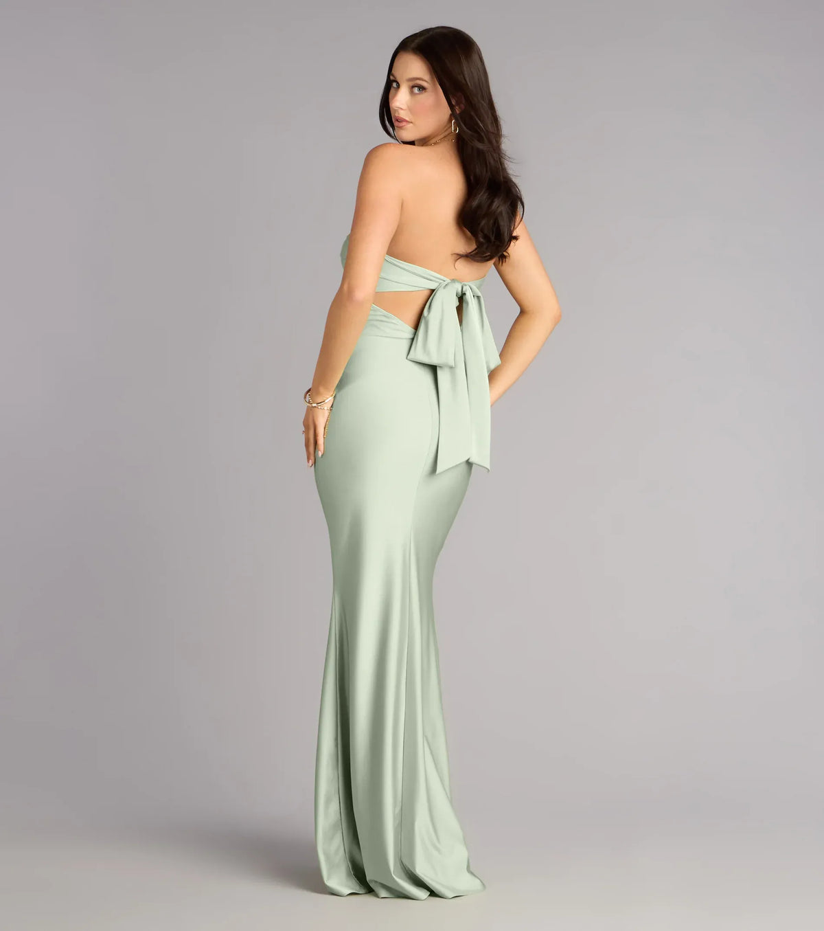 Mermaid Strapless Satin Cutout Floor-Length Wedding Dress - Yihuiw by Yihuiw