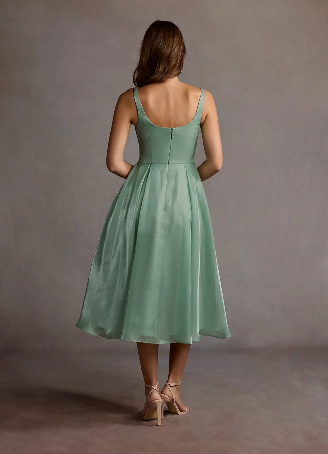 Spaghetti Strap Satin Midi Wedding Dress - Yihuiw by Yihuiw