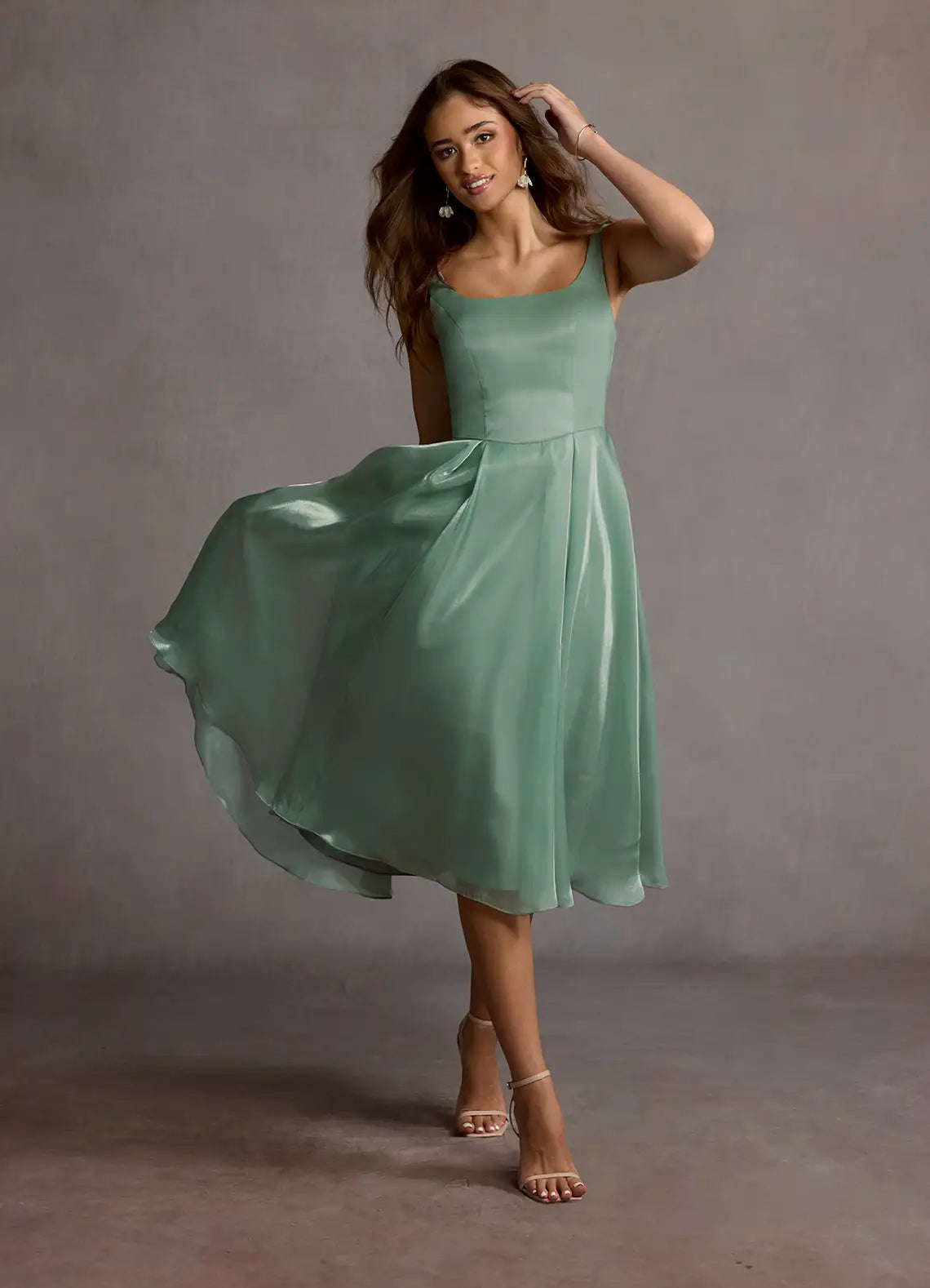 Spaghetti Strap Satin Midi Wedding Dress - Yihuiw by Yihuiw