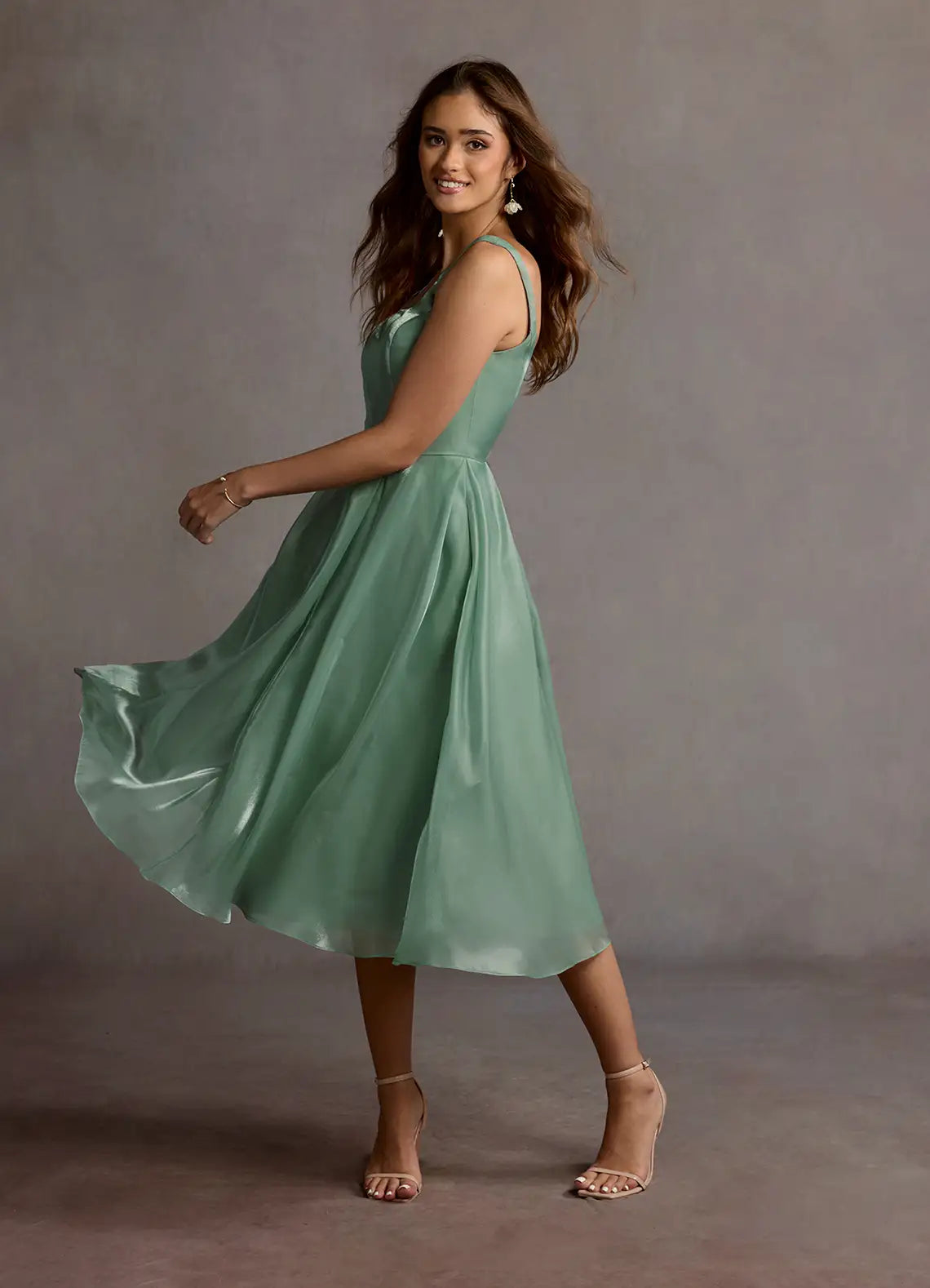 Spaghetti Strap Satin Midi Wedding Dress - Yihuiw by Yihuiw