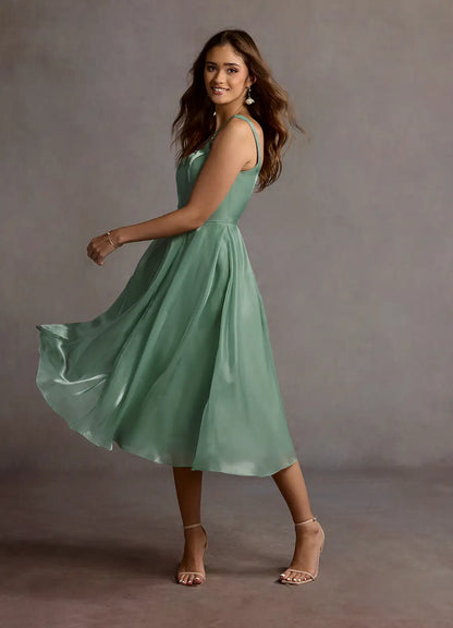Spaghetti Strap Satin Midi Wedding Dress - Yihuiw by Yihuiw