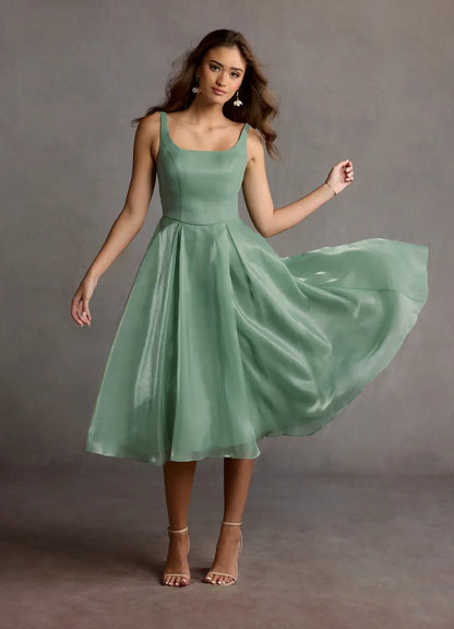 Spaghetti Strap Satin Midi Wedding Dress - Yihuiw by Yihuiw