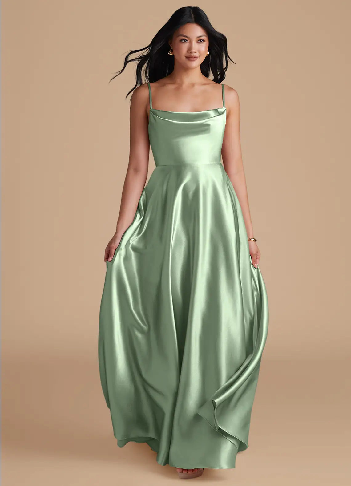 A-Line Spaghetti Strap Satin Floor-Length Wedding Dress - Yihuiw by Yihuiw