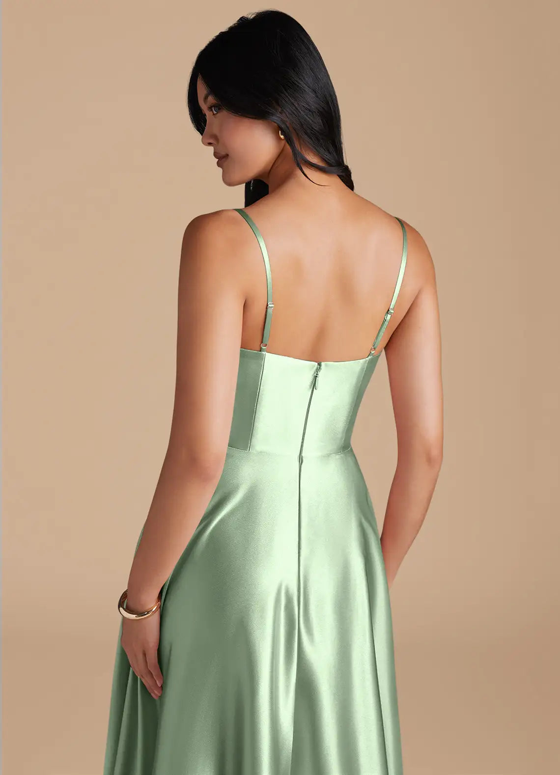 A-Line Spaghetti Strap Satin Floor-Length Wedding Dress - Yihuiw by Yihuiw