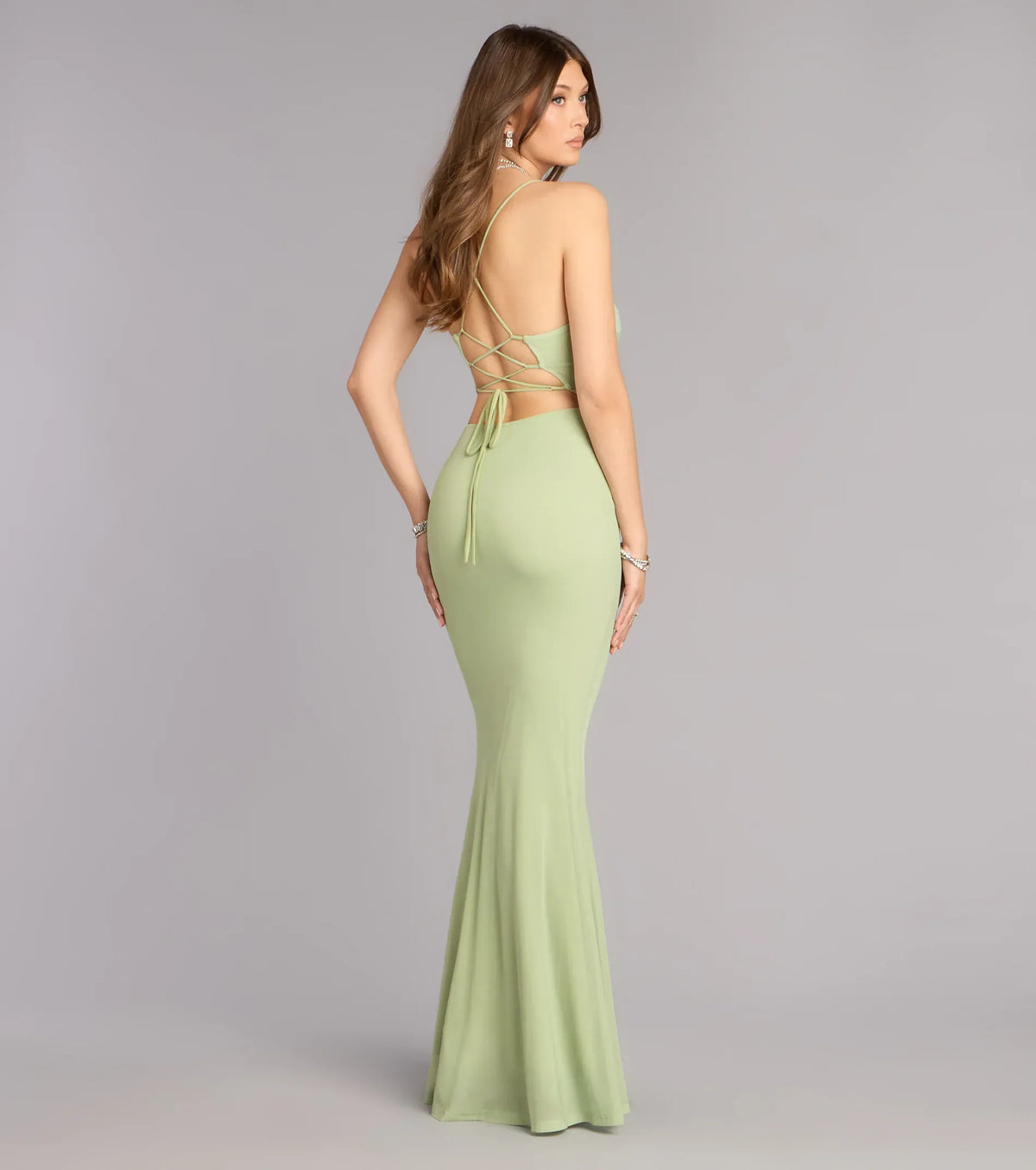 Mermaid Spaghetti Strap Lace Lace-Up Back Ruched Floor-Length Wedding Dress - Yihuiw by Yihuiw