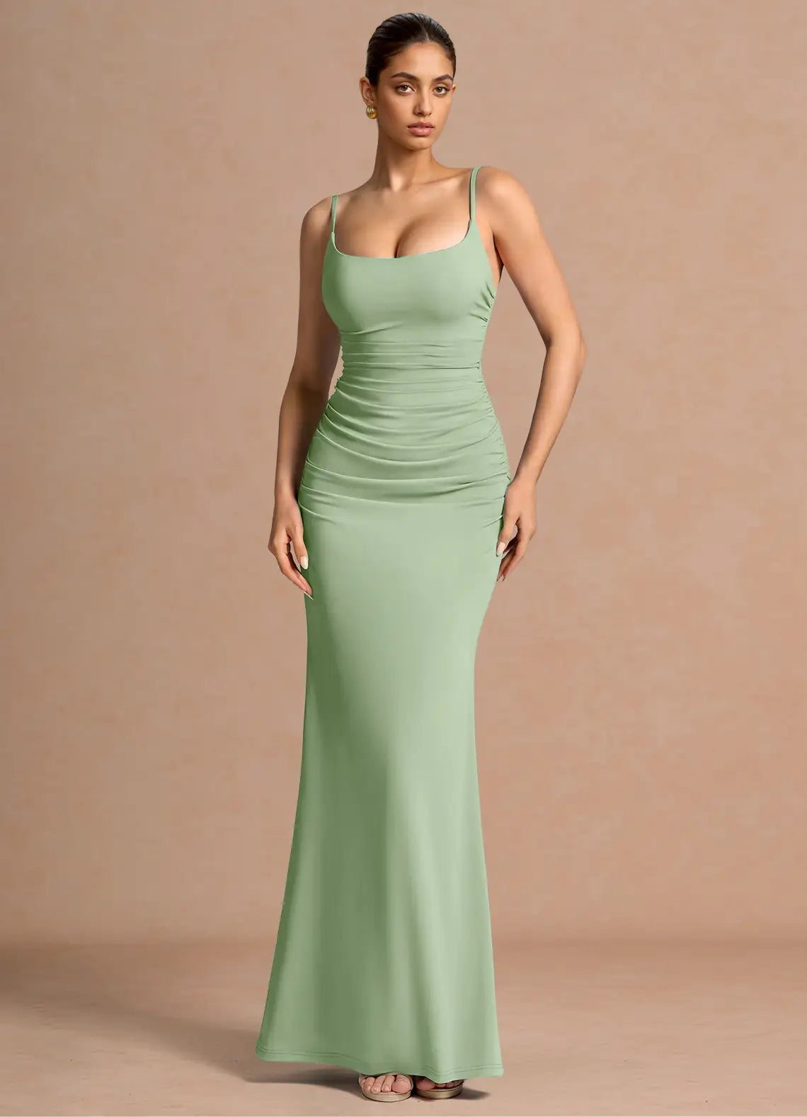Mermaid Spaghetti Strap Ruched Floor-Length Wedding Dress - Yihuiw by Yihuiw