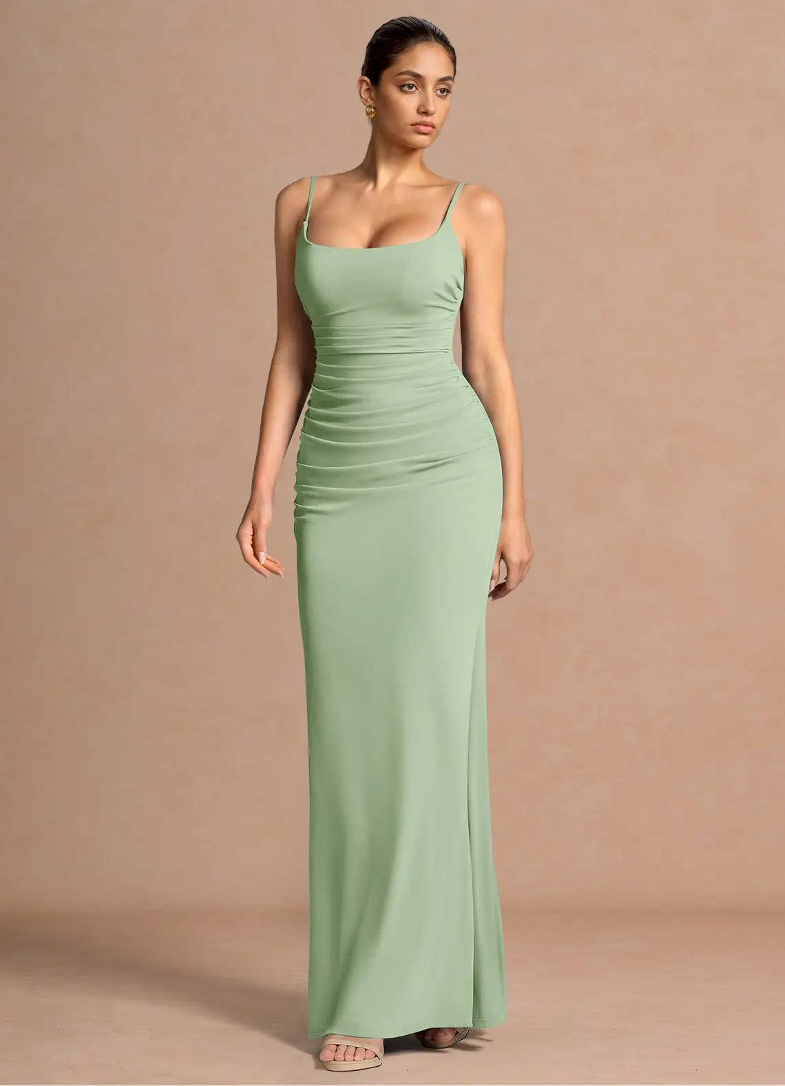 Mermaid Spaghetti Strap Ruched Floor-Length Wedding Dress - Yihuiw by Yihuiw