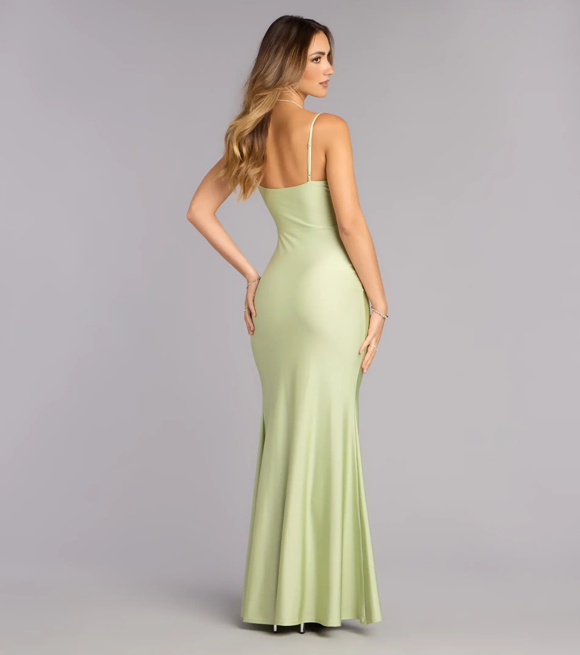 Mermaid Spaghetti Strap Satin High Slit Floor-Length Wedding Dress - Yihuiw by Yihuiw