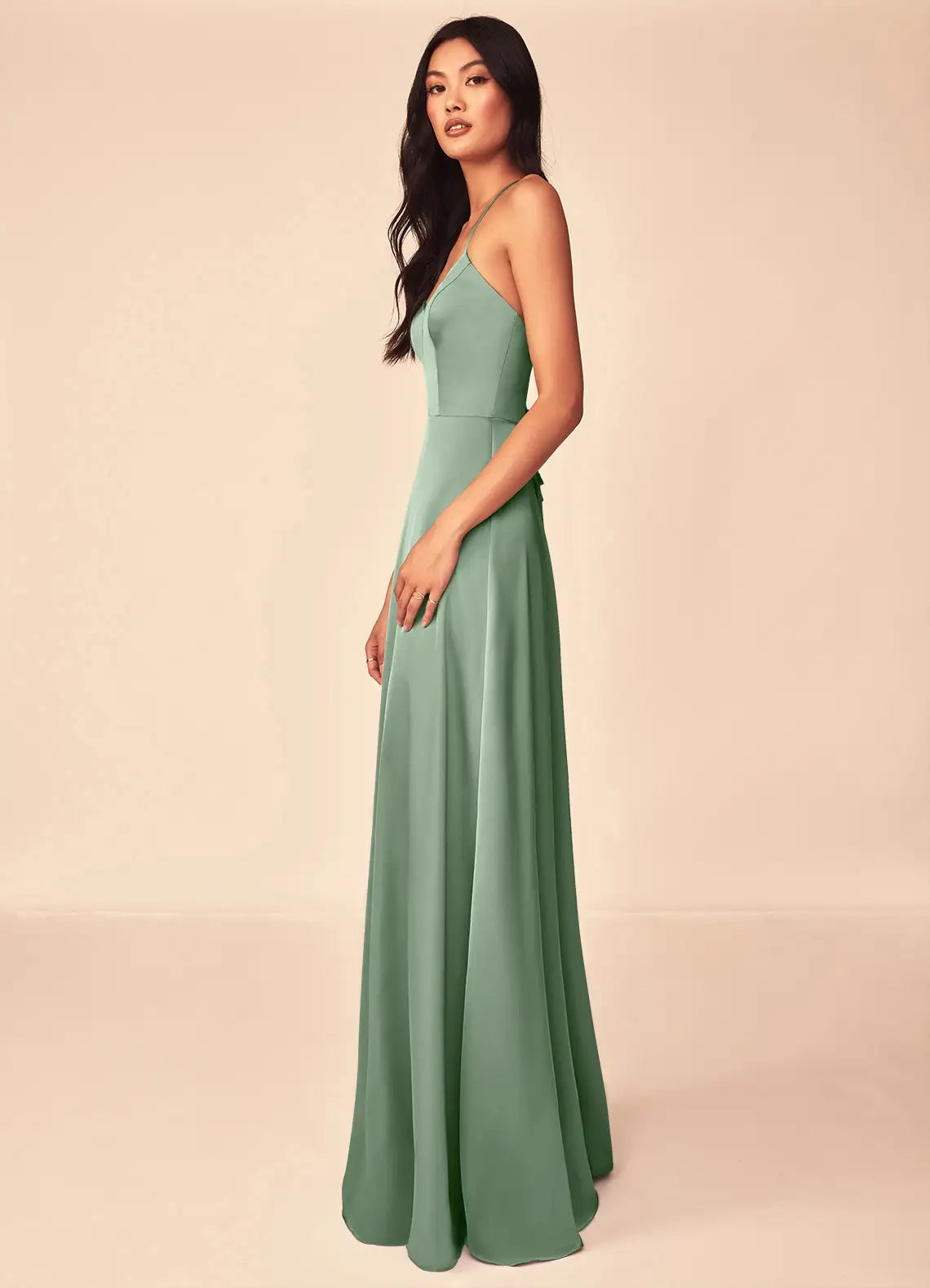 A-Line V-Neck Satin Lace-Up Back Floor-Length Wedding Dress - Yihuiw by Yihuiw
